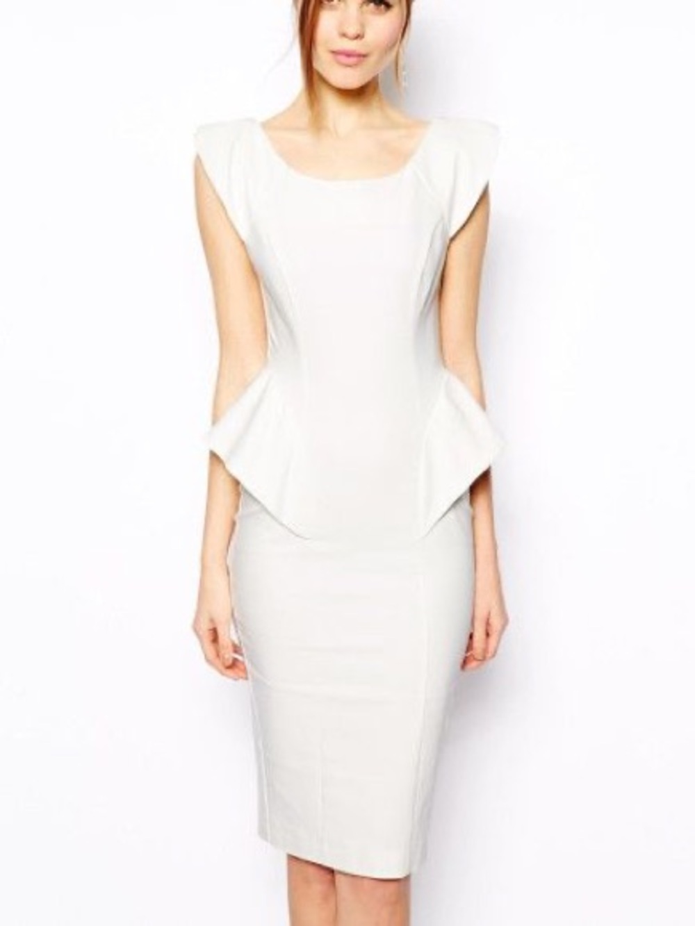 ASOS White Peplum Midi Pencil Dress with shoulder detail